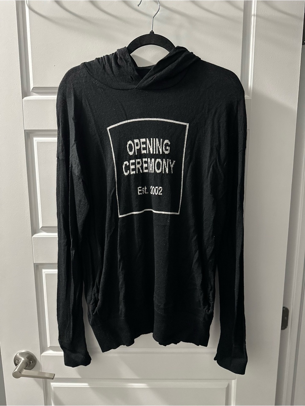 Opening Ceremony Black Crewneck Hoodie Sweater with White Logo